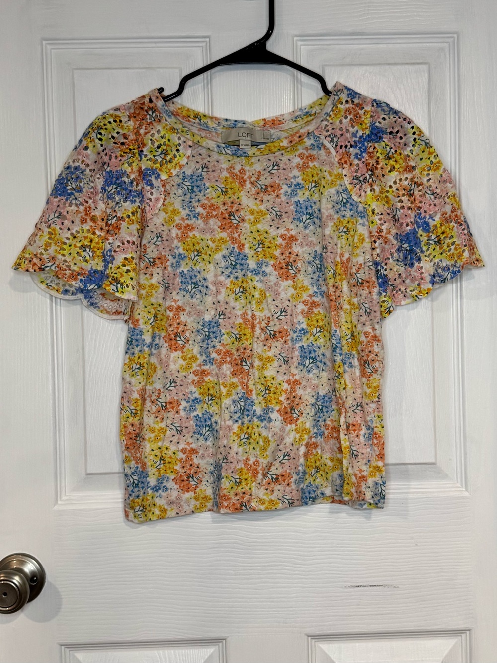 LOFT Floral Flutter Sleeve Blouse - Yellow, Blue, Peach